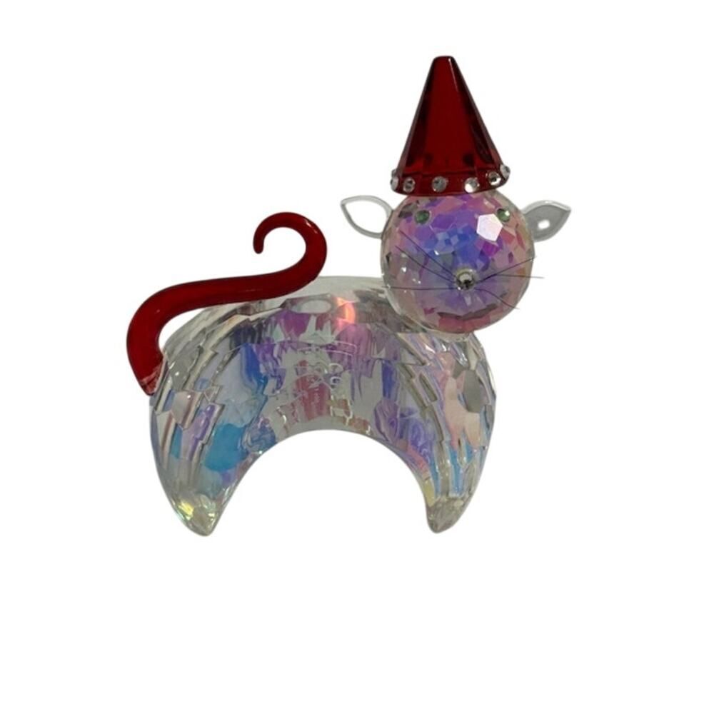Simon Designs Crystal Cat Figurine Multicolor w/ Hat 3.5"